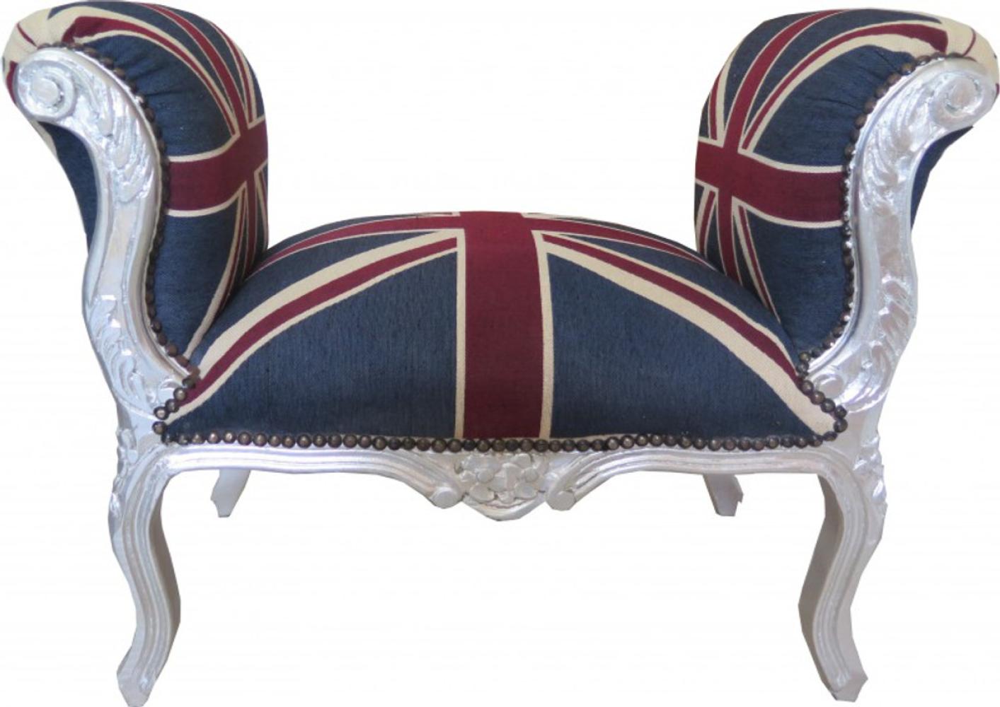 Casa Padrino Barock Schemel Hocker Union Jack / Silber - Sitzbank Bild 1