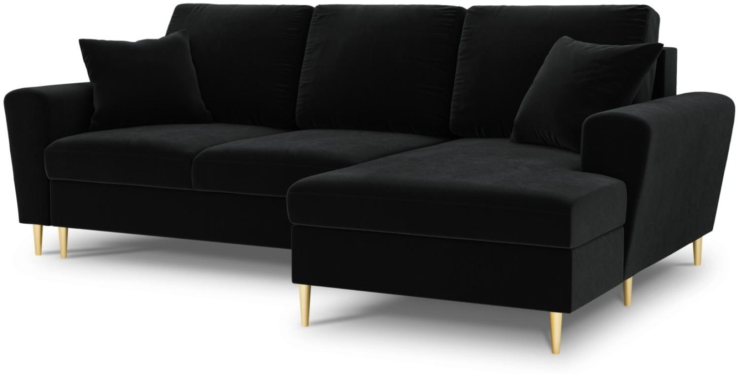 Micadoni 4-Sitzer Samtstoff Ecke rechts Sofa mit Bettfunktion und Box Moghan | Bezug Black | Beinfarbe Gold Metal Bild 1