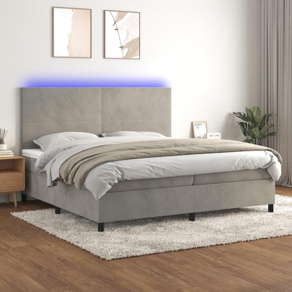 vidaXL Boxspringbett mit Matratze & LED Samt Hellgrau 200 x 200 cm, Härtegrad: H2 [3136023] Bild 1