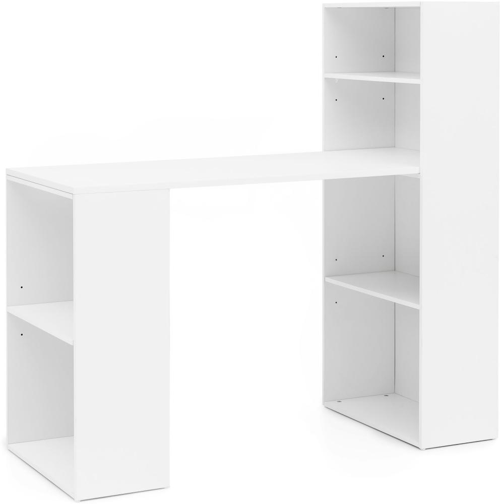 Kadima Design Schreibtisch mit Regal "Brenta": Spanplatten, variable Regalhöhen. Weiß, 120x53x120 cm Bild 1