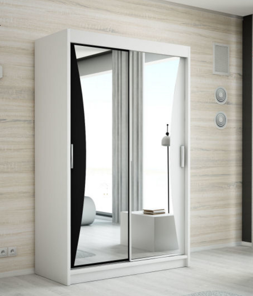 Schwebetrenschrank NIKO 2-trig Schrank 120 cm (mit Spiegel) Farbe: Wei , schwarz Bild 1