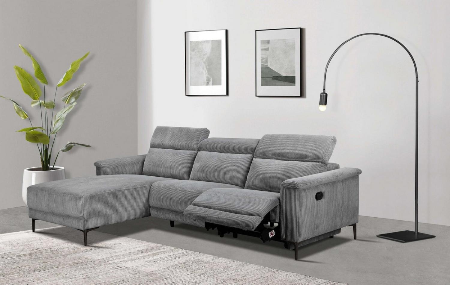 Places of Style Ecksofa Lund in Cord, L-Form, 261 cm, mit manueller, o. elektrischer Relaxfunktion, USB, Kopfteilverstellung Bild 1