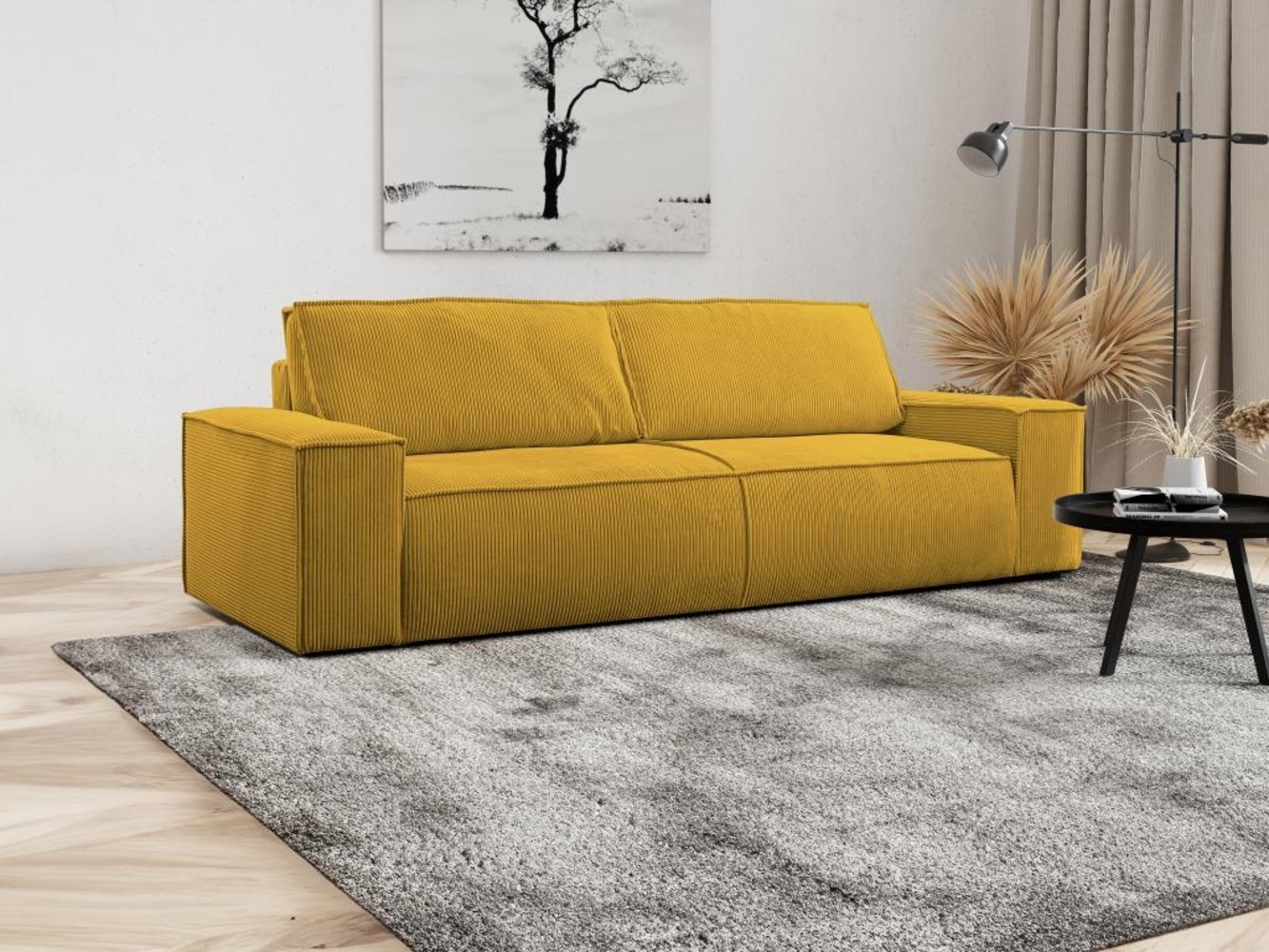 Vente-unique - Schlafsofa 4-Sitzer - Cord - Gelb - AMELIA Bild 1