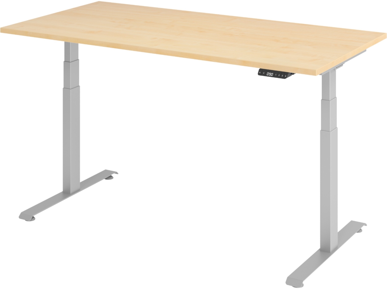 bümö höhenverstellbarer Schreibtisch 160x80 cm in Ahorn, Gestell silber - Höhenverstellbar Elektrisch Stehpult mit 3-fach Speicher, Computertisch, Ergonomischer Steh-Sitz Tisch, Bürotisch, LXK65-16-3-S Bild 1