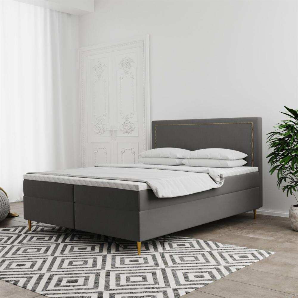 Boxspringbett Schlafzimmerbett LUCIEN 180x200cm in Stoff Soro Grau Bild 1