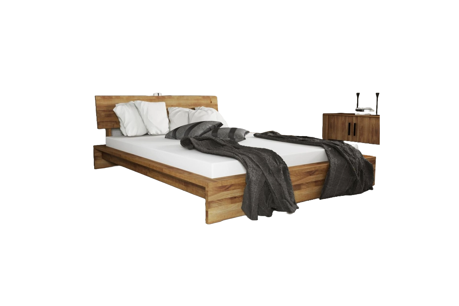 Bett Lubic 2 aus Wildeiche massiv 160x200 mit Holzkopfteil und Holzfußgestell Bild 1