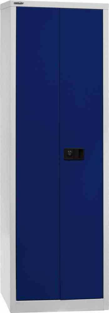 Bisley Flügeltürenschrank Universal, 4 Fachböden, 5 OH, B 600 mm, Farbe Korpus lichtgrau, Türen oxfordblau Bild 1