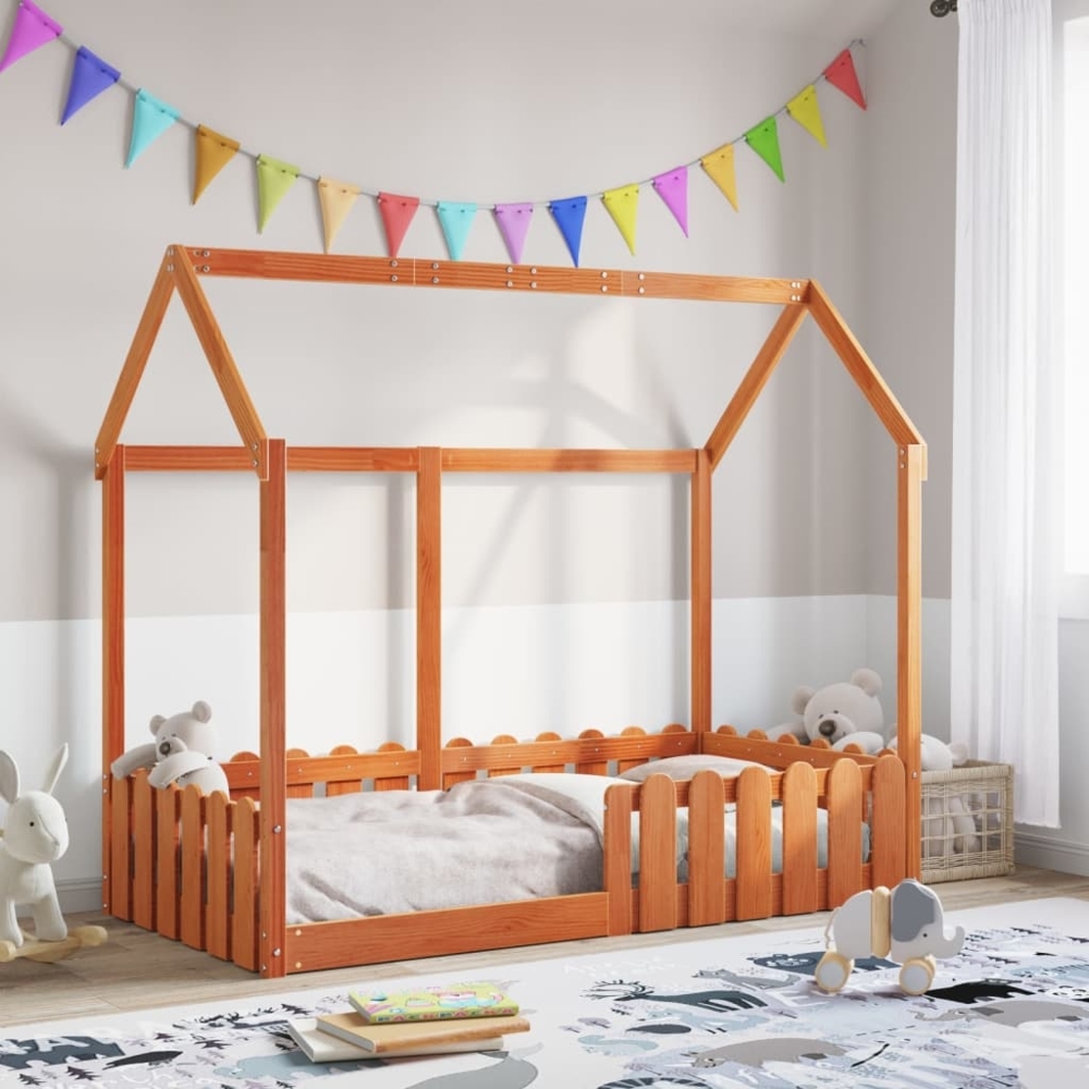 vidaXL Kinderbett Hausbett Wachsbraun 80x160 cm Massivholz Kiefer 850697 Bild 1