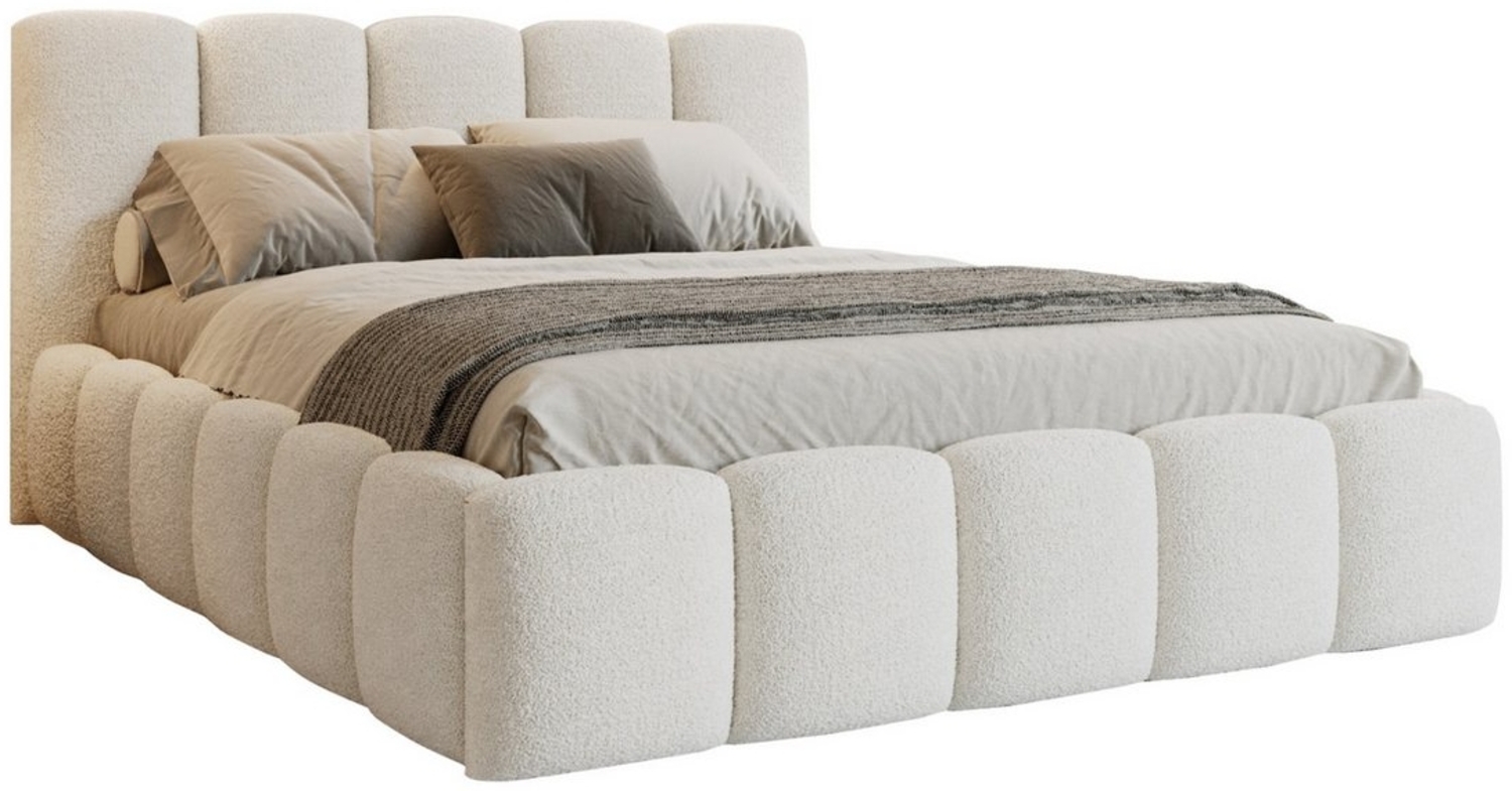 Deine Möbel 24 Polsterbett VIVIAN Bett Komplettbett Bouclé mit Bettkasten und Lattenrost (Set, 3-tlg, Bubble Bett in Beige / Creme / Grau / Hellgrau / Dunkelgrau / Weiß), 140x200 160x200 180x200 200x200 cm Bild 1