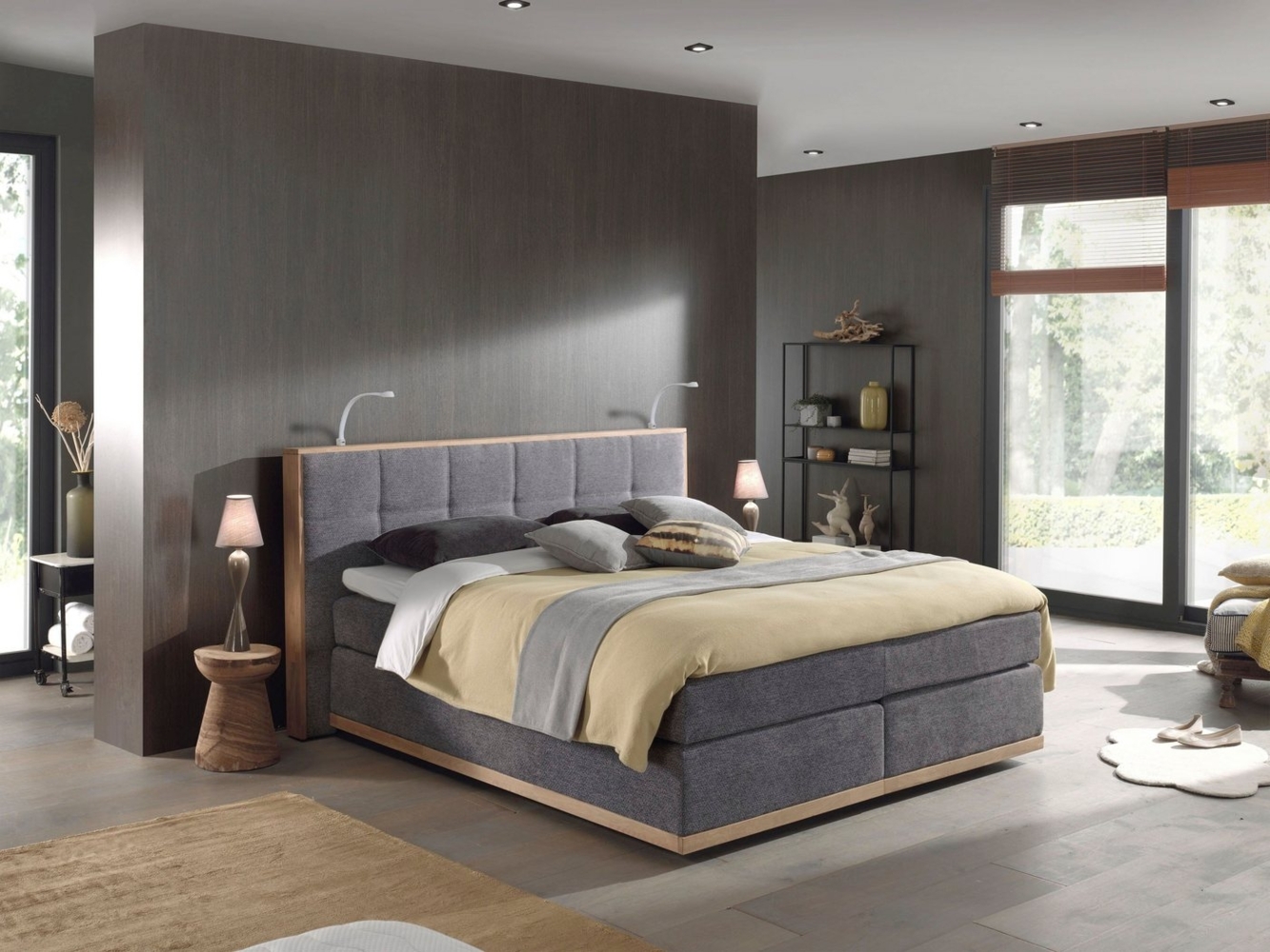 Places of Style Boxspringbett Vinton, aus Eiche, mit LED-Beleuchtung, verschiedene Härtegrade (auch H4) Bild 1