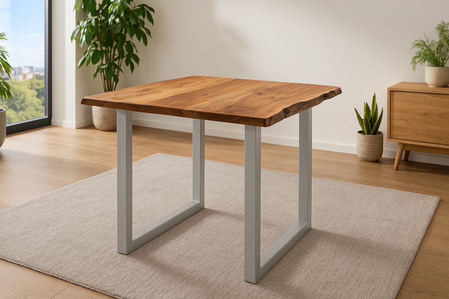 Esstisch Baumkante massiv Akazie nougatfarben 80 x 80 cm silber LAURINA 71265454 Bild 1