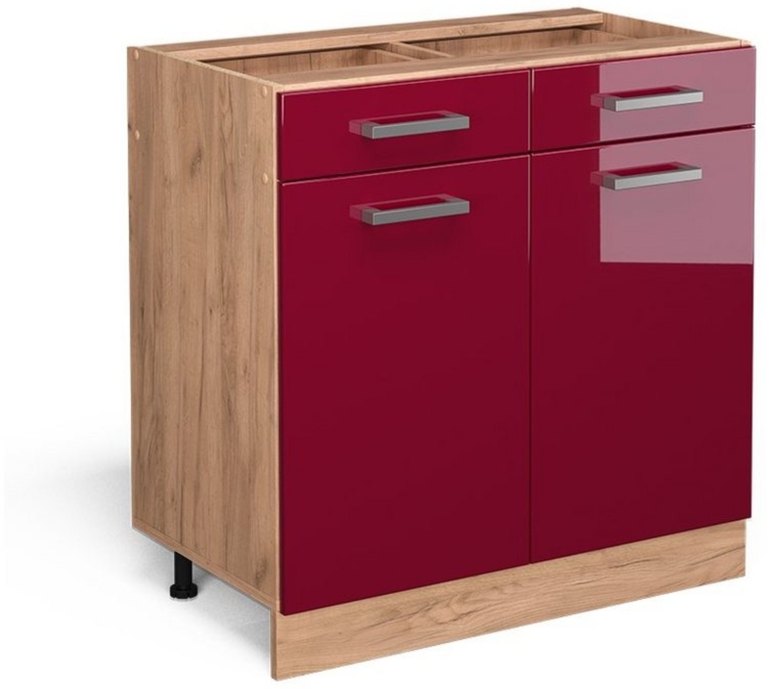 Vicco Küchenschrank Küchenzeile R-Line, Bordeaux Hochglanz, Schubladenunterschrank 80 cm, ohne AP Bild 1