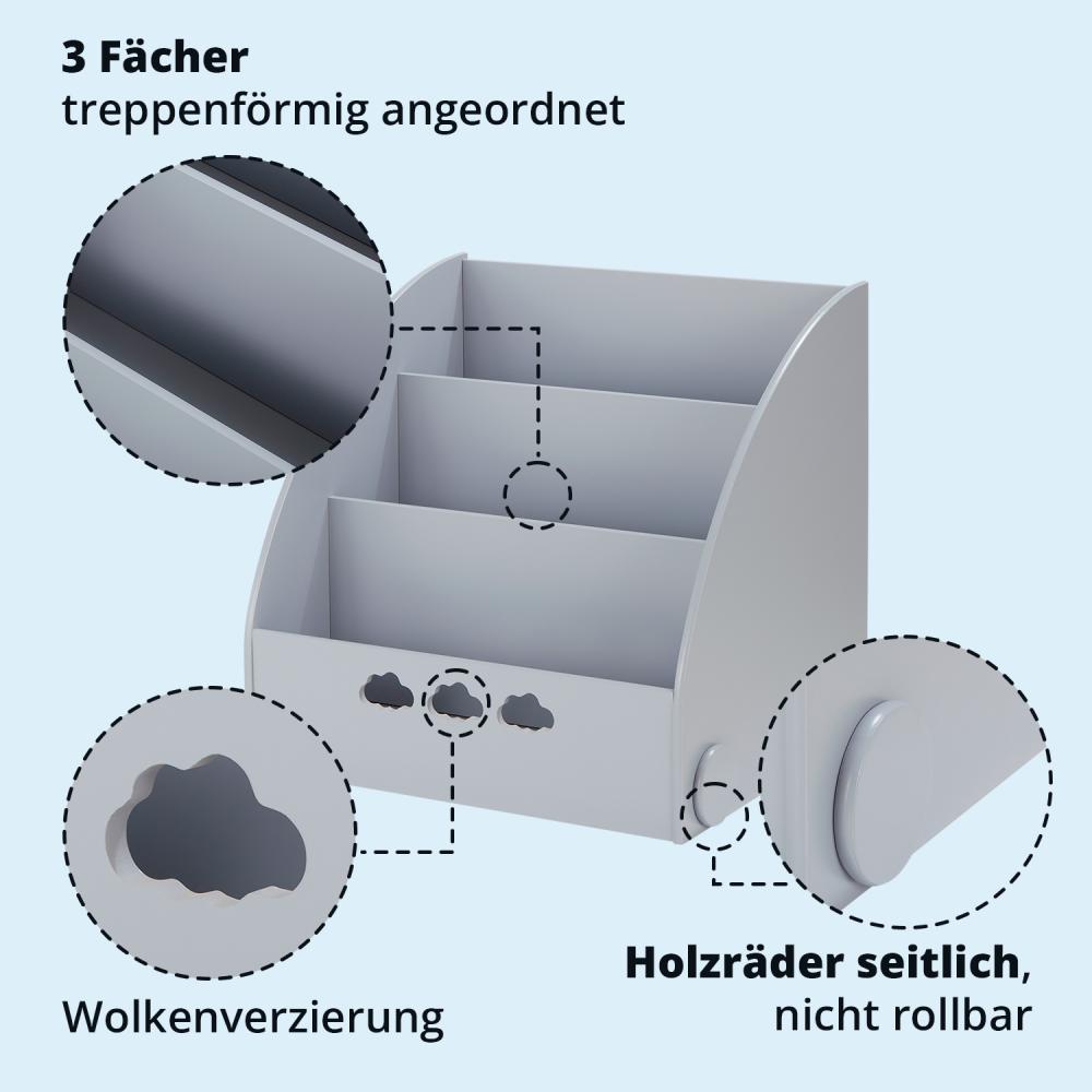 KHG Bücher-Standregal grau für Kinder mit 3 offenen Fächern, freistehendes Kinderregal für Bücher und Spielzeug - 64 x 59 x 53 cm Bild 1