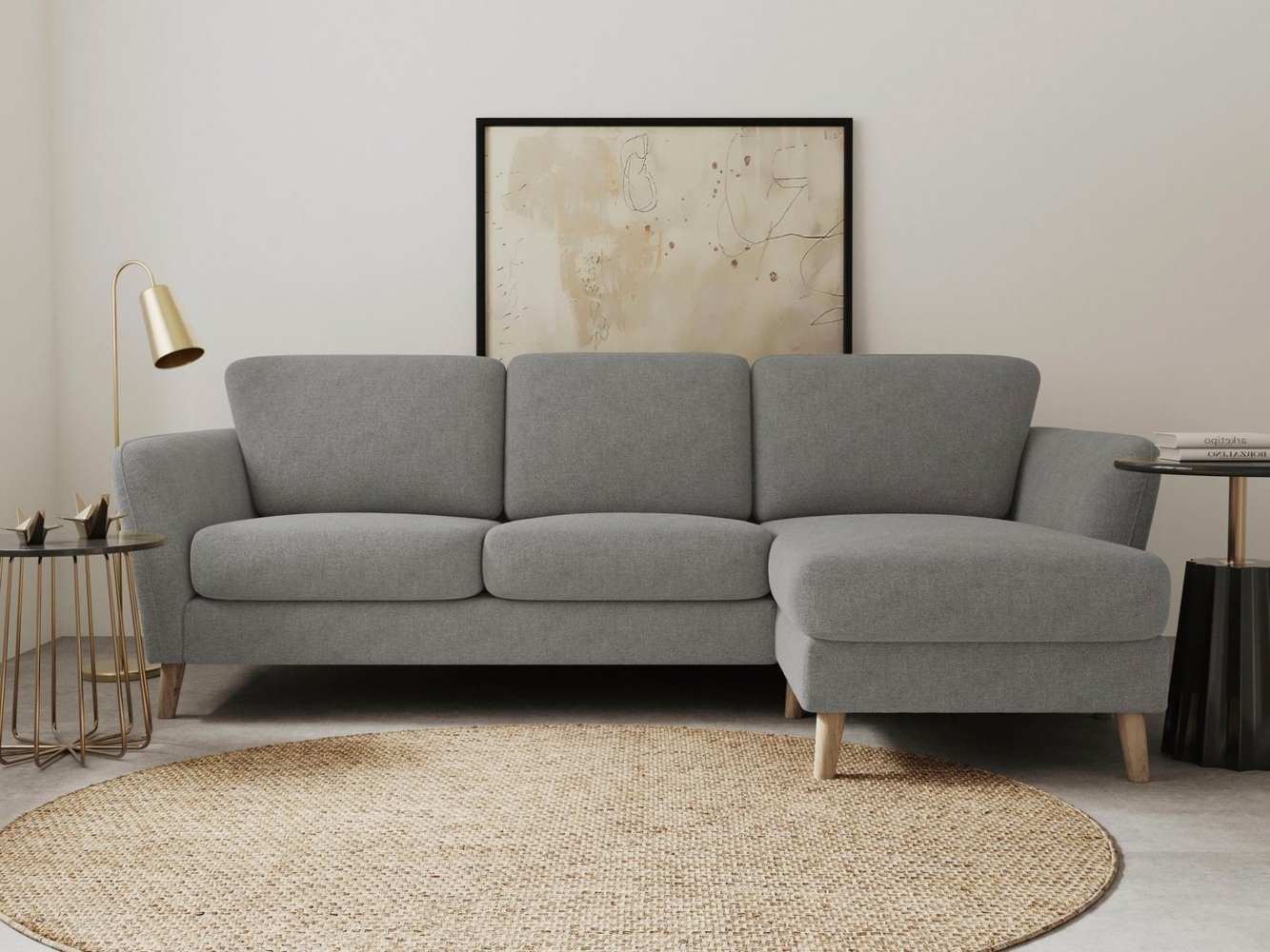 Home affaire Ecksofa MARSEILLE (242/152cm),L-Form, Rec. rechts/links, Massivholzbeine Eiche, Landhausstil, Wellenunterfederung Bild 1