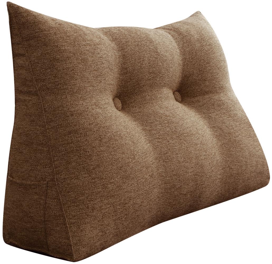 VERCART Großes Bettruhe Keilkissen, Lang Lesekissen, Dekoratives Kopfteilkissen, Dreieckiges Rückenkissen, Loungekissen für Tagesbett oder Couch, Leinenmischung Braun, 60CM Bild 1