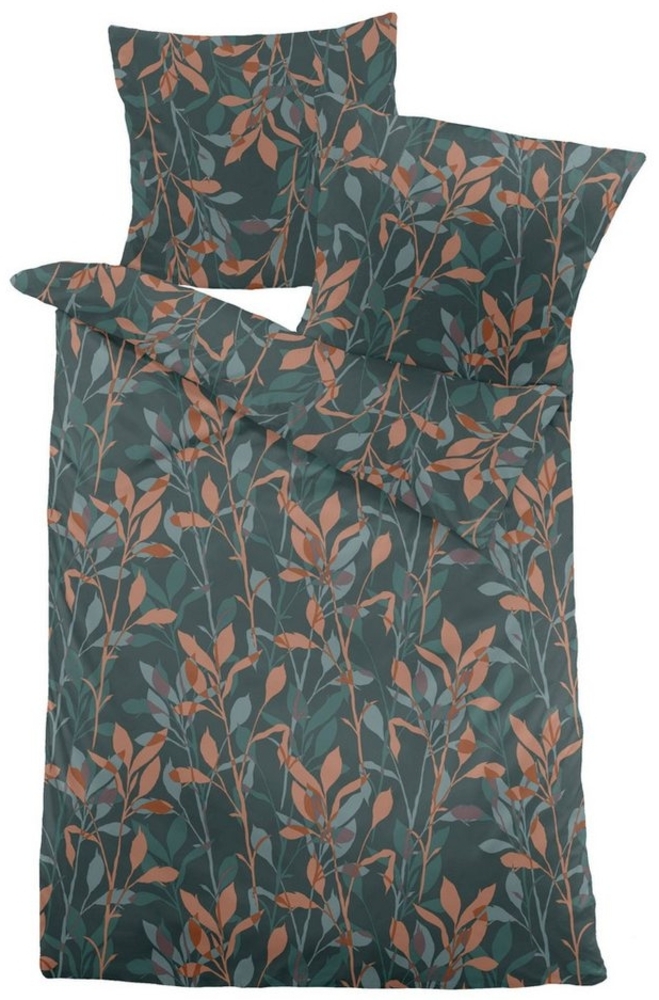 Dormisette Edel Biber Bettwäsche 155x220 Zweige Blätter petrol grün rost 1242-42 Bild 1