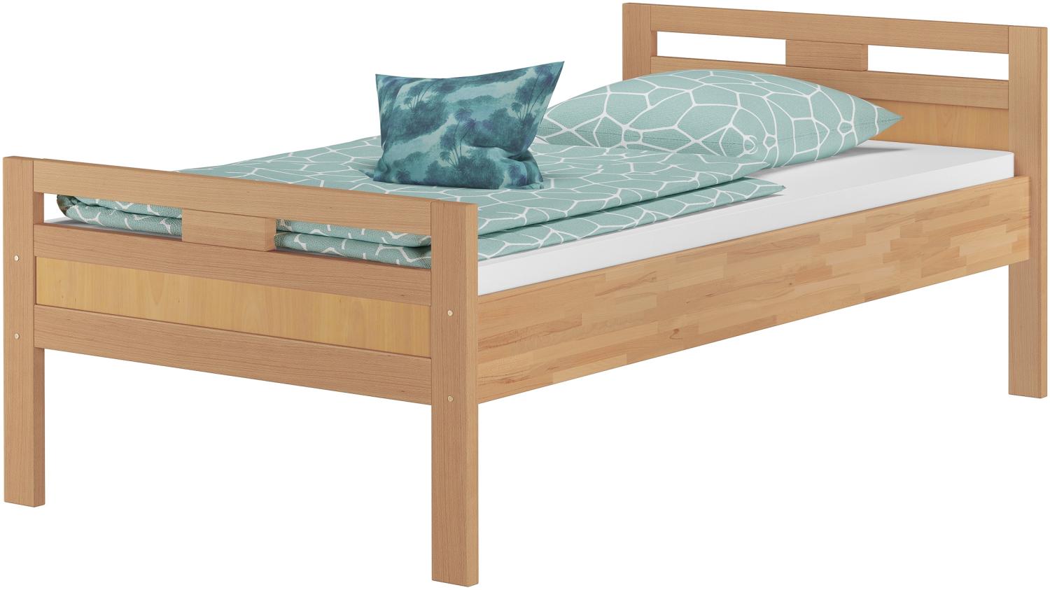 Erst-Holz Massivholzbett Seniorenbett Buche natur 100x200 Einzelbett Hohes Bett mit Matratze 60. 74-10FLM Bild 1