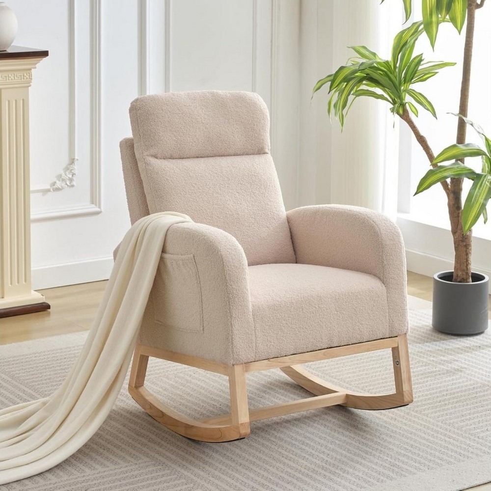 GarveeMore Schaukelstuhl mit Seitentasche,hoher Rückenlehne,gepolsterter Sitz, Akzentsessel für Wohnzimmer,Kinderzimmer,Schlafzimmer Bild 1