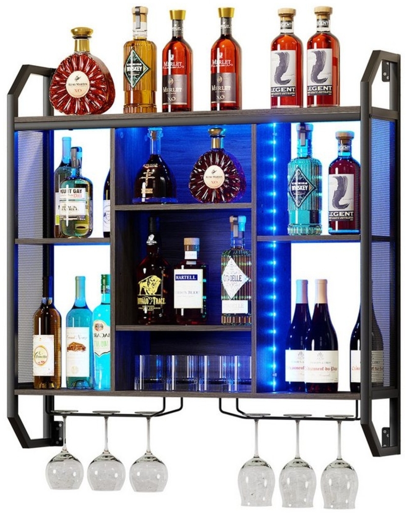 TWSOUL Weinregal Schwebende Wandregal Mit LED-Licht, mit Glasregal, Verstellbares Regal, 90*90cm Wandmontage Flaschenhalter für Bars, Weinkeller, Küche Bild 1