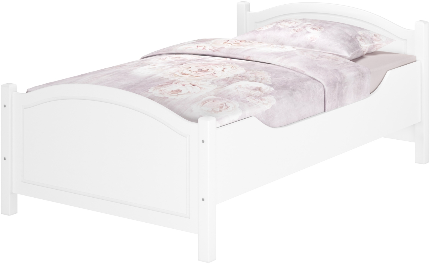 Seniorenbett Massivholz Kiefer weiß 120x220 breites Einzelbett Überlänge mit Rollrost V-60. 40-12-220W Bild 1