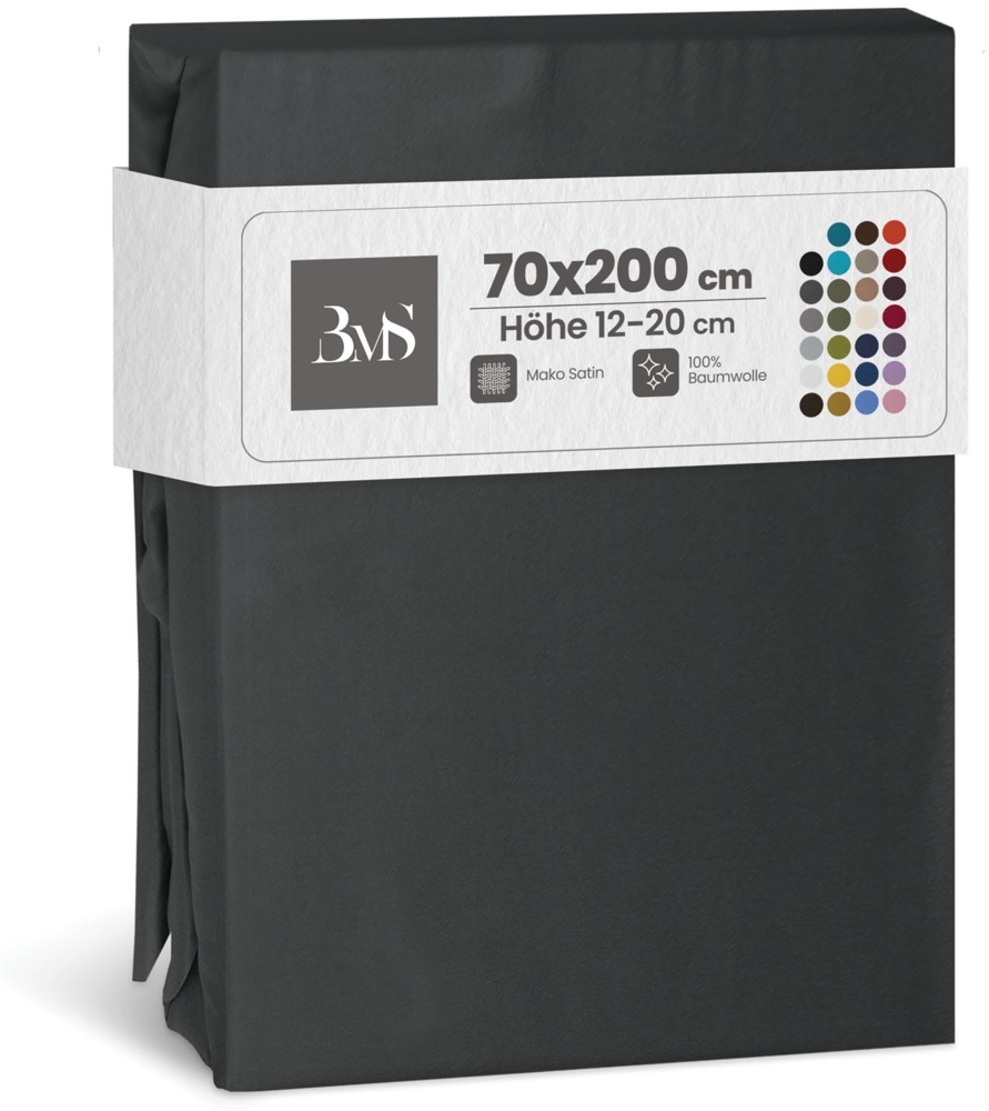 Bettwaesche-mit-Stil Mako-Satin Spannbettlaken anthrazit 70x200cm Bild 1