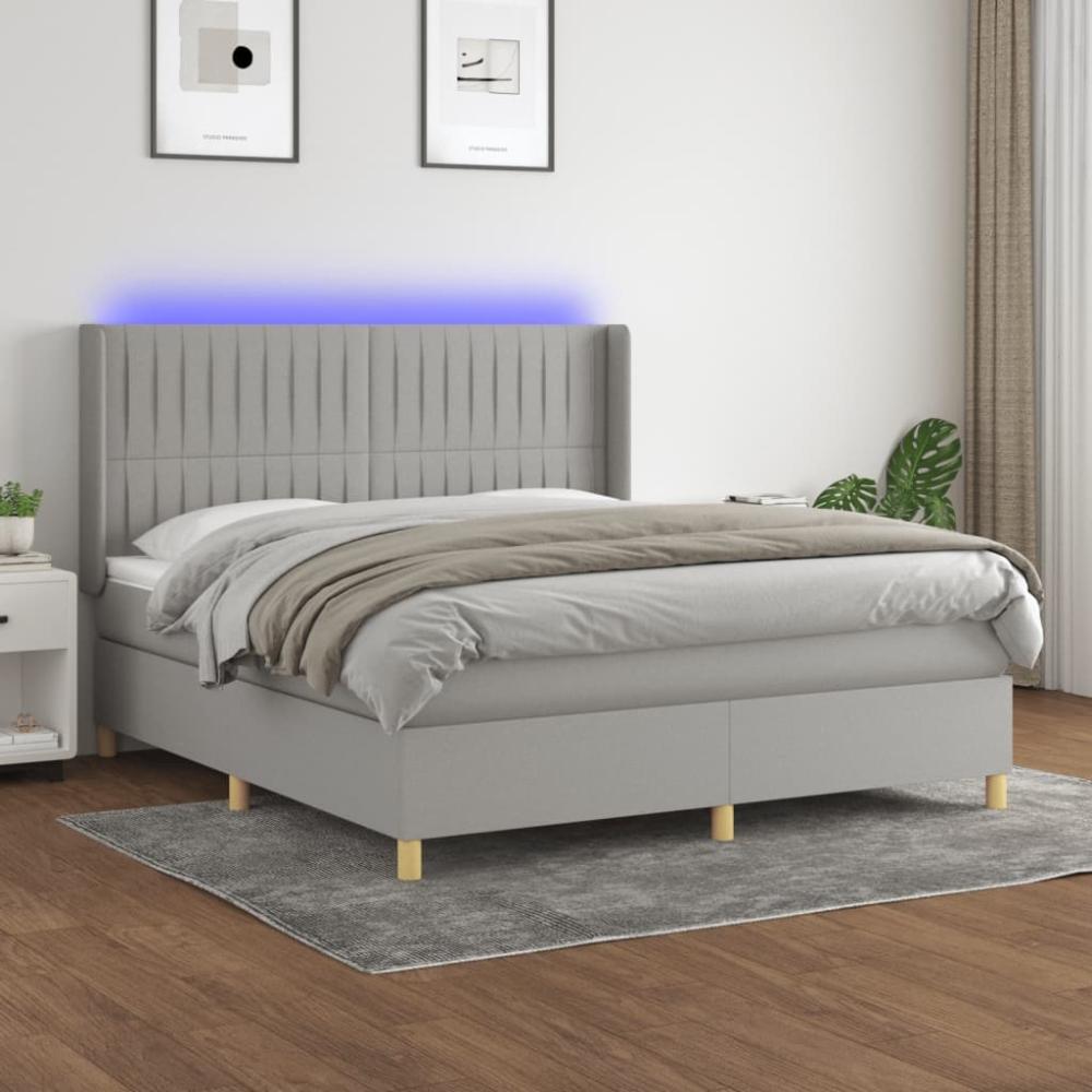 vidaXL Boxspringbett mit Matratze & LED Hellgrau 180x200 cm Stoff, Härtegrad: H2 [3139053] Bild 1