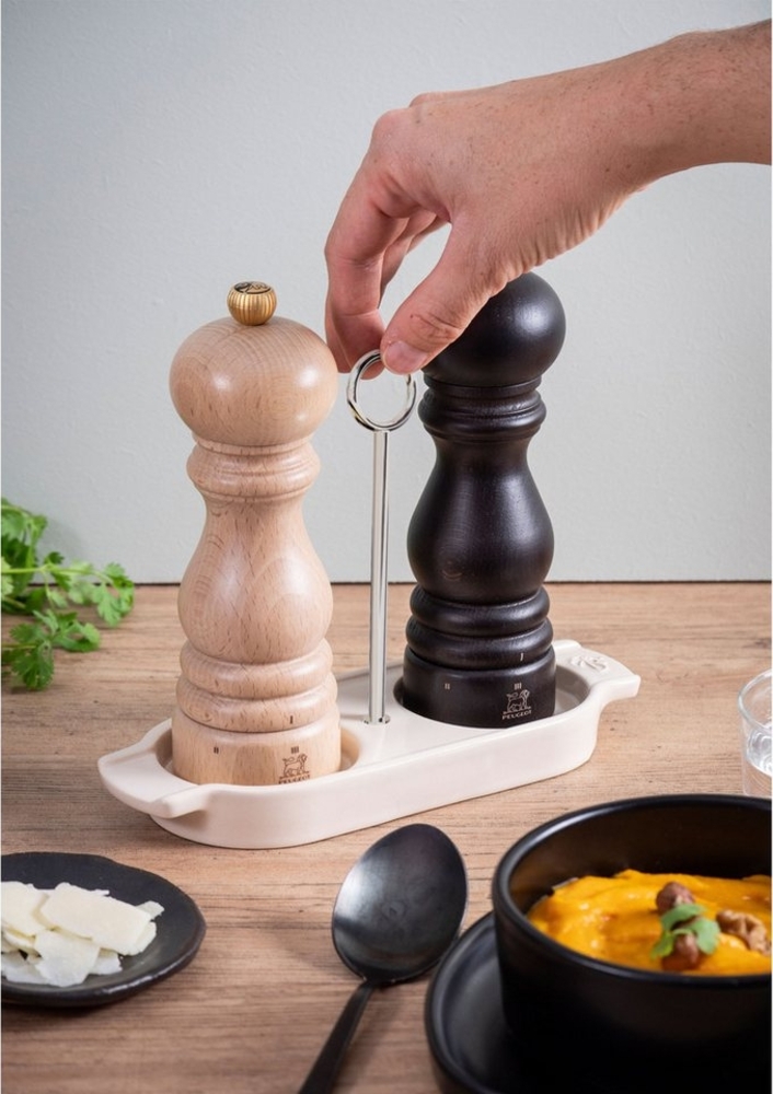 PEUGEOT Trinkflasche Menage LINEA Keramik Ecru 18cm mit Griff Gewürzmühlen Untersetzer Bild 1