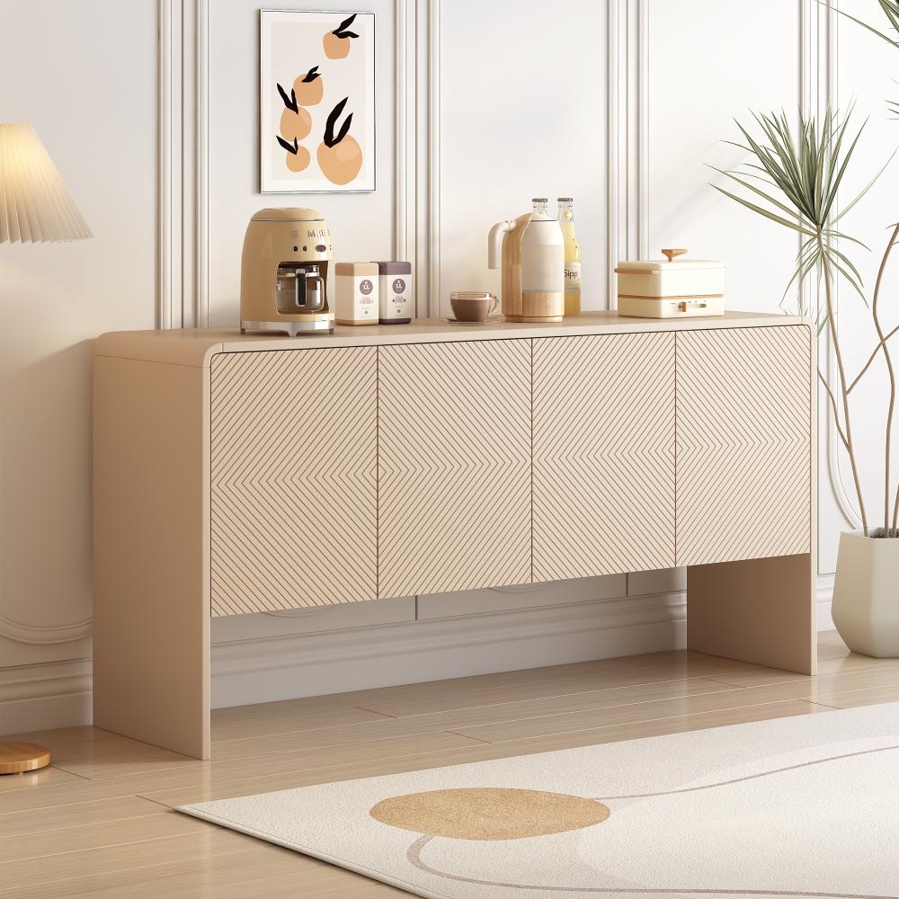 Merax Minimalistischer Stil Großer Stauraum Sideboard mit 4 Türen und Rückstoßvorrichtung für Wohnzimmer und Eingangsbereich (Aprikosencreme) Bild 1