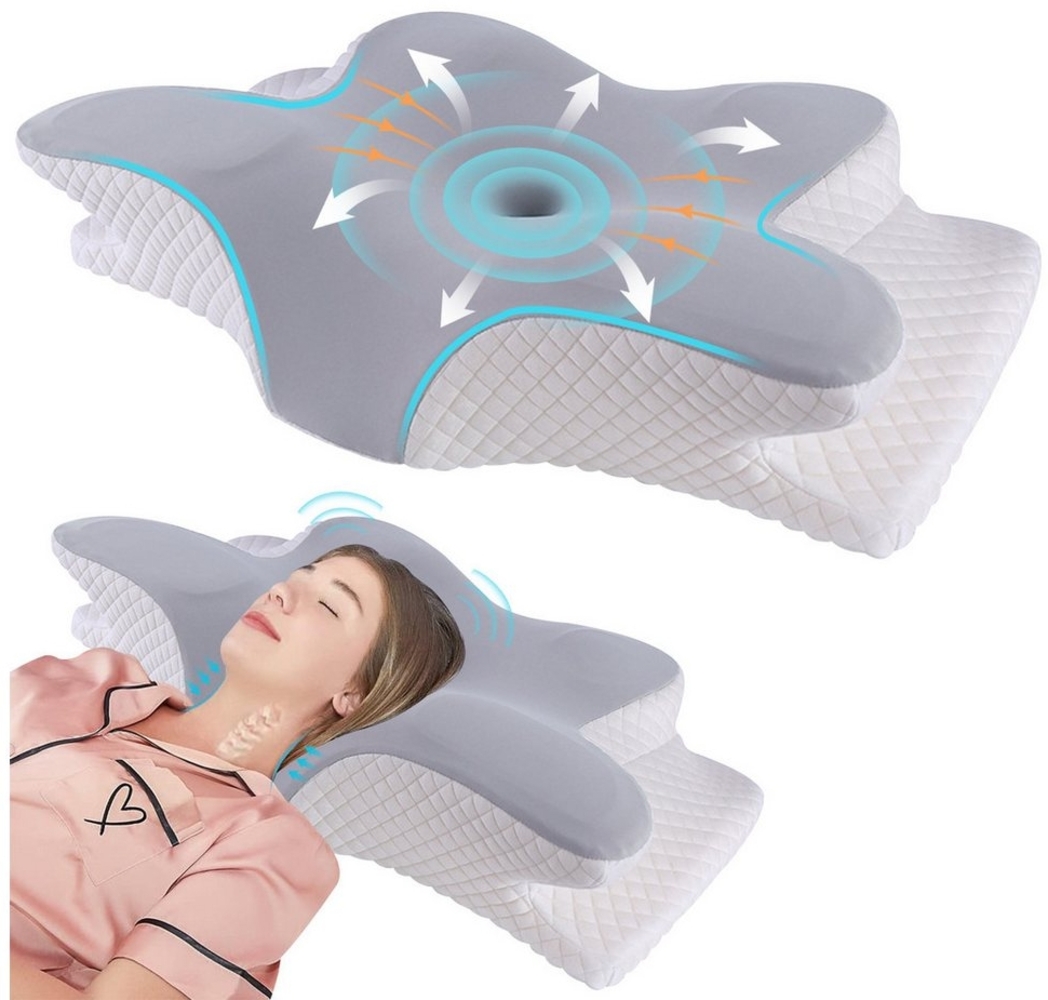 ZEUOPQ Nackenstützkissen Nackenstützkissen Orthopädisches Kissen aus Memory Foam Kissen grau, gegen Nackenschmerzen Antischnarch, Schmetterlingsform Nackenstützkissen aus Memory-Foam. Bild 1