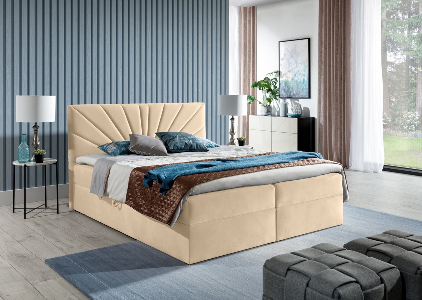 99rooms Zenturio Boxspringbett 120 x 200 cm Velours ROYAL VELVET Beige Bild 1