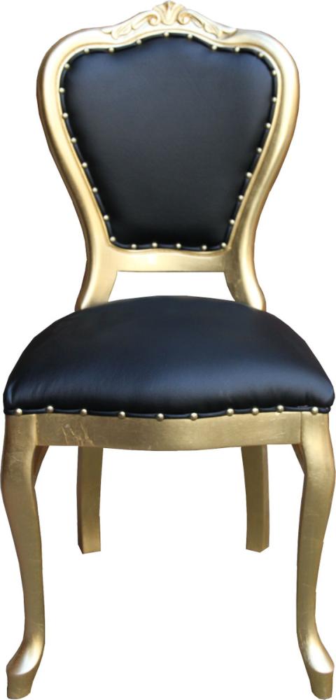 Casa Padrino Barock Luxus Esszimmer Stuhl Schwarz Kunstleder / Gold - Handgefertigte Möbel Bild 1