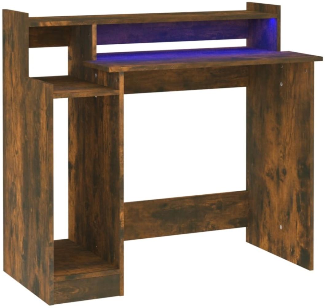 Schreibtisch mit LEDs, Holzwerkstoff, Räuchereiche, 97x45x90 cm Bild 1