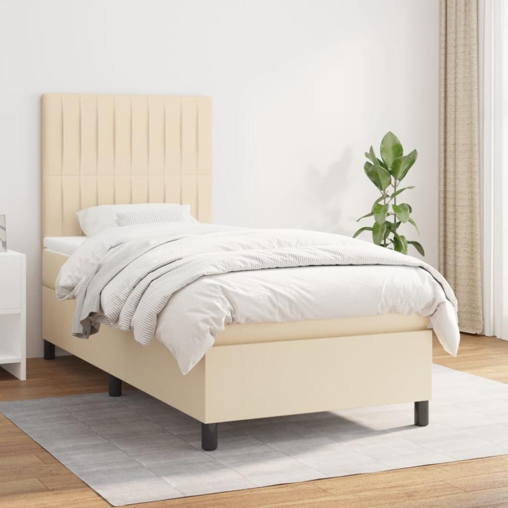 vidaXL Boxspringbett mit Matratze Creme 90x190 cm Stoff 3141902 Bild 1