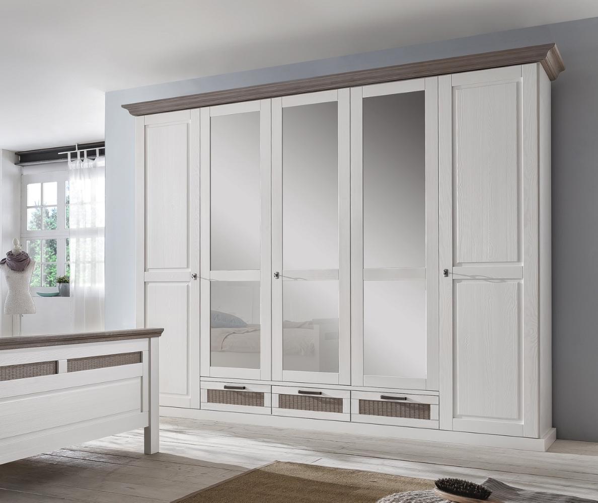 Kleiderschrank weiß 262 cm Pinie grau 5-türig Locarno Bild 1