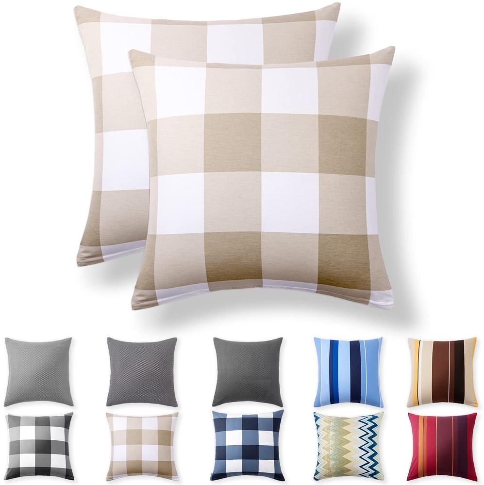 Alreya 2er-Set Renforcé Kissenbezug 40x40 cm - 100% Baumwolle mit YKK Reißverschluss, Superweicher Kopfkissenbezug 40x40, Kissenhülle, Braun Kariert, nur Kissenbezug Bild 1