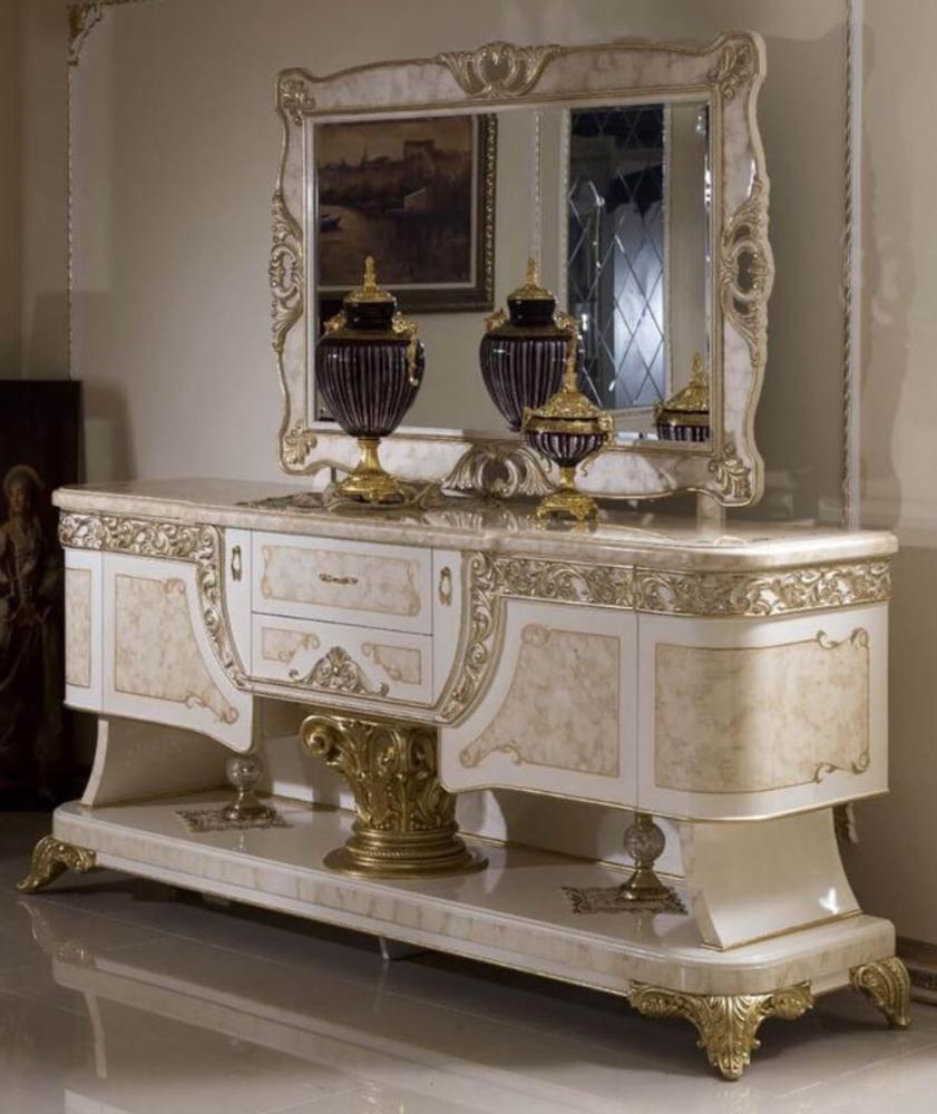 Casa Padrino Luxus Barock Möbel Set Weiß / Beige / Gold - 1 Barock Sideboard & 1 Barock Wandspiegel - Handgefertigte Barock Möbel - Edel & Prunkvoll Bild 1