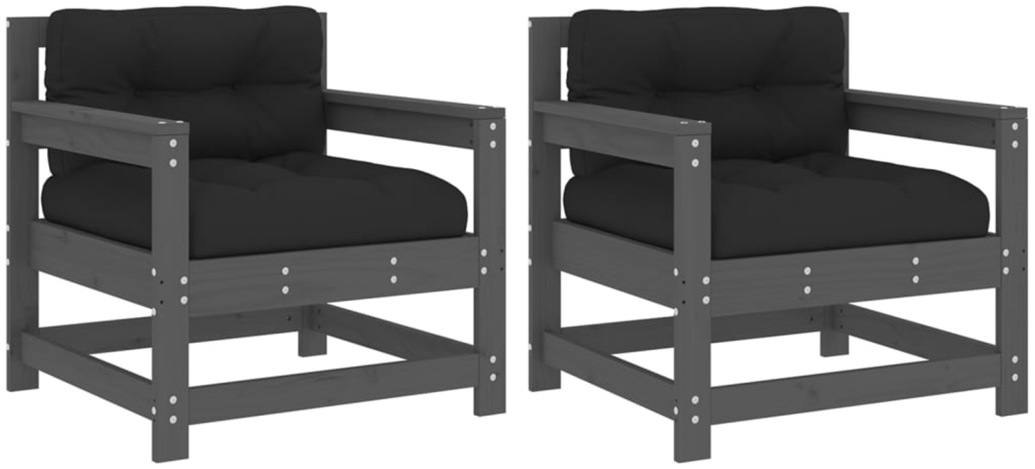 vidaXL Gartenstühle mit Kissen 2 Stk. Grau Massivholz Kiefer 825564 Bild 1