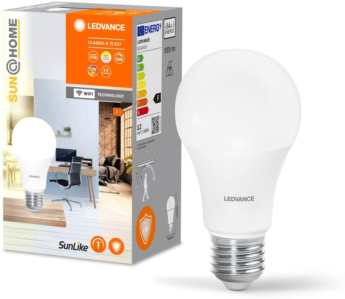 LEDVANCE SUN@HOME CLASSIC LED-Lampe, weiß, 12W, 1055lm, Glühlampenform & E27-Sockel, biodynamische Funktion, regulierbares Weißlicht (2700-6500K), dimmbar, App- oder Sprachsteuerung, 4er-Pack Bild 1