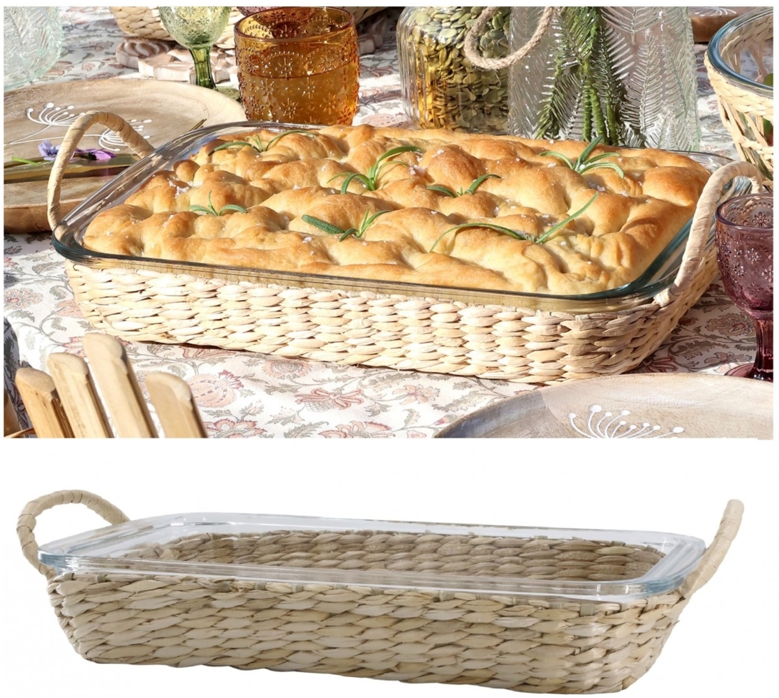 Chic Antique - Tablett 2-tlg Glasschale Ofenfest 40x25cm mit Flechtkorb 61094300 Bild 1