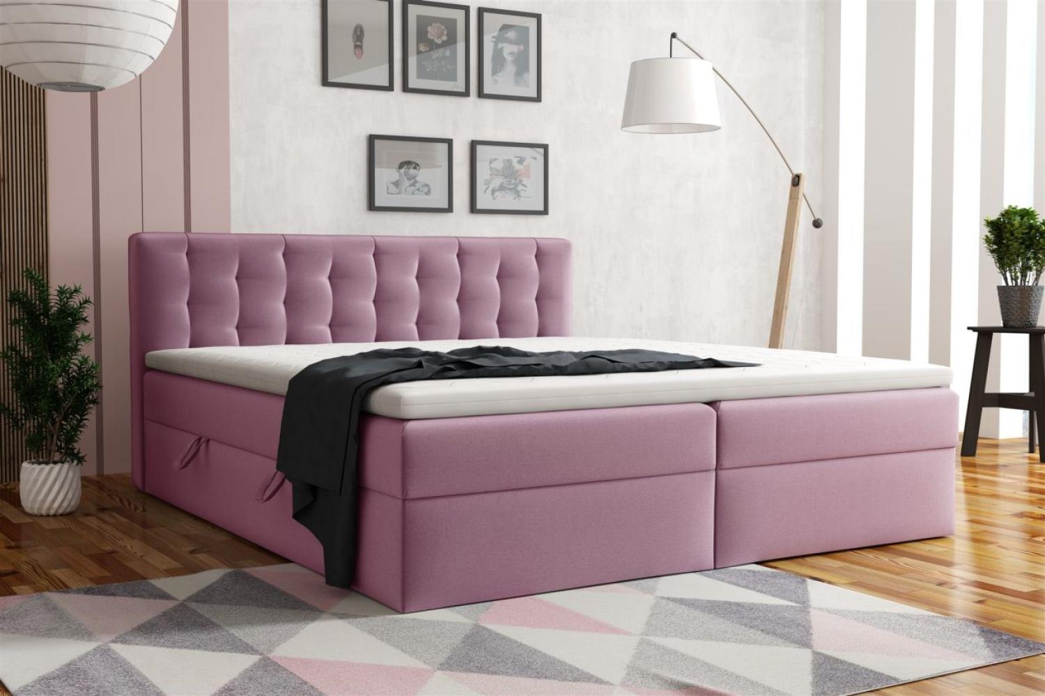 Boxspringbett Schlafzimmerbett DIAGO 160x200cm Stoff Fresh Rose Bild 1