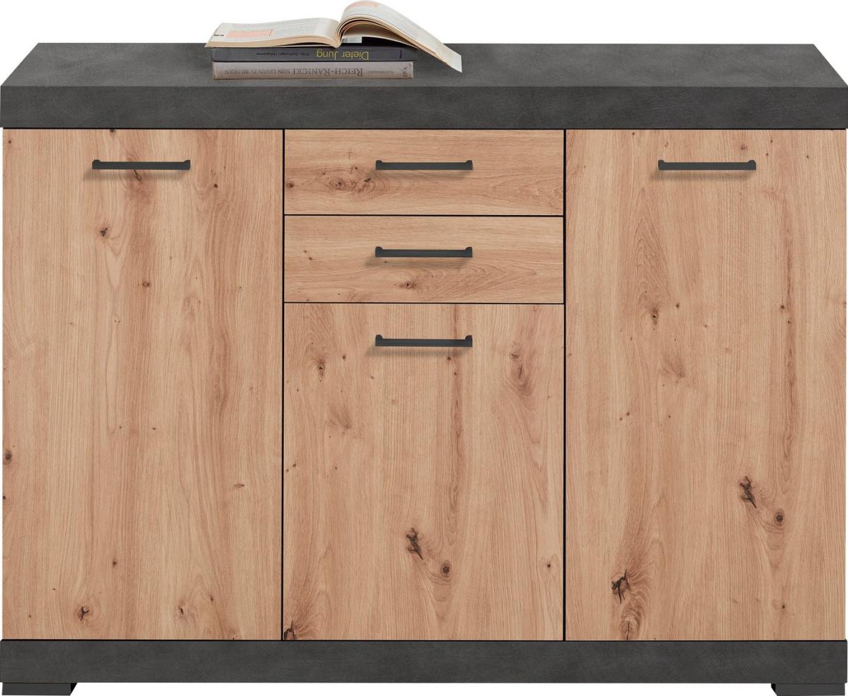 FMD Möbel - BRISTOL 3 XL - Kommode m. 3 Türen u. 2 SK - melaminharzbeschichtete Spanplatte - Matera / Artisan Oak - 120 x 89,9 x 49,9cm Bild 1