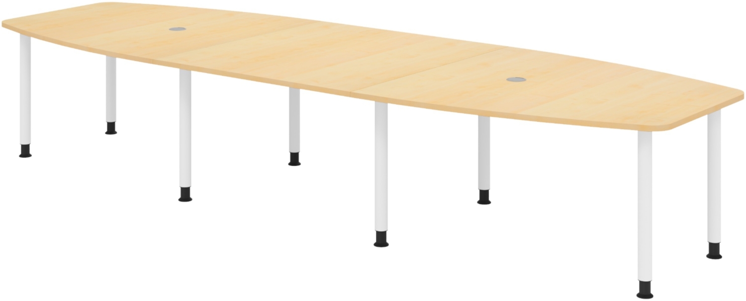 bümö Konferenztisch oval 400x130 cm großer Besprechungstisch in Ahorn, Besprechungstisch mit Gestell in weiß, Meetingtisch für 14 Personen, XXL-Tisch für Besprechungsraum & Meeting, KT40C-3-W Bild 1