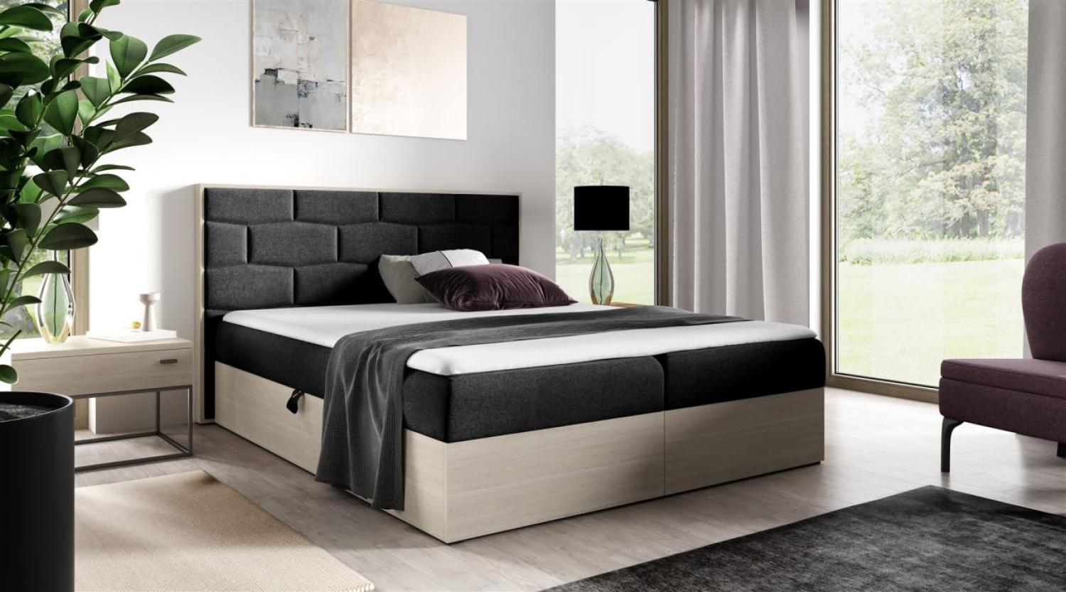 Boxspringbett Bett BEILA 180x200cm Nordic Teak Stoff Schwarz inkl. Bettkasten Bild 1