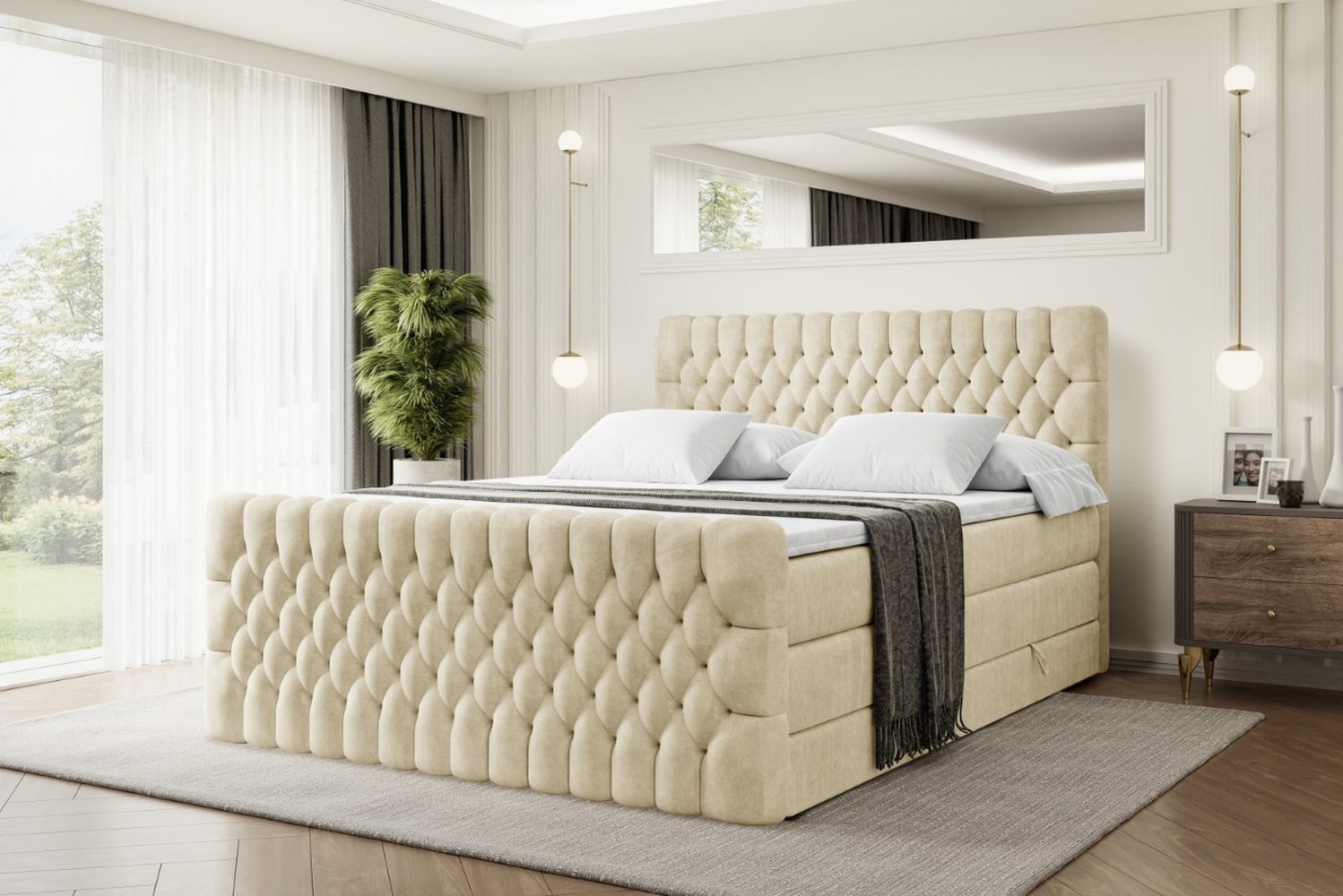 ALTDECOR Boxspringbett SERENE-Z KING (Multipocket-Matratze H4, H3 Matratze Bonellfederung, Topper, Kopfteil), Doppelbett mit Fußteil Bild 1
