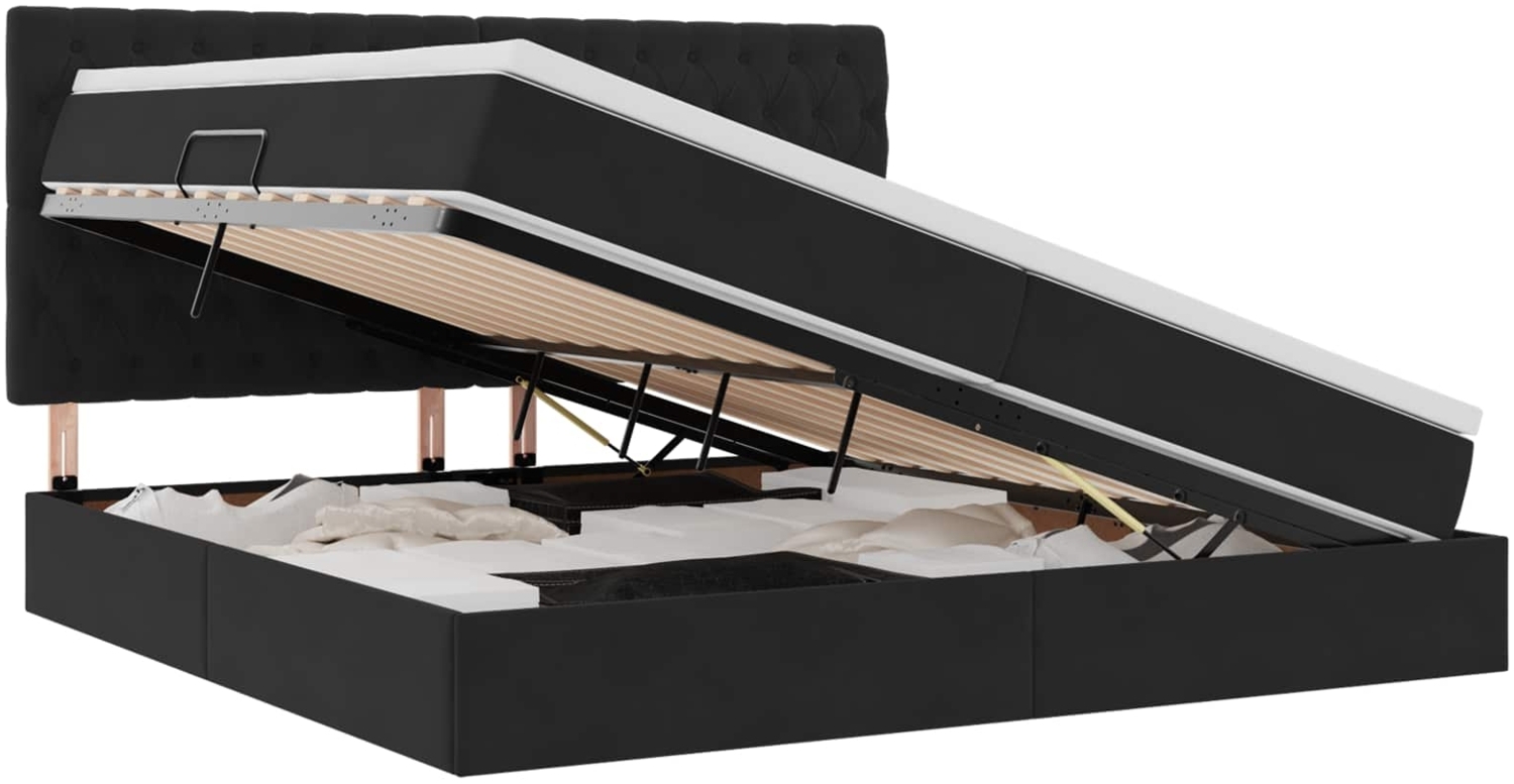 vidaXL Bett mit LED-Lichtleisten Schwarz 200 x 200 cm Samt 3372749 Bild 1