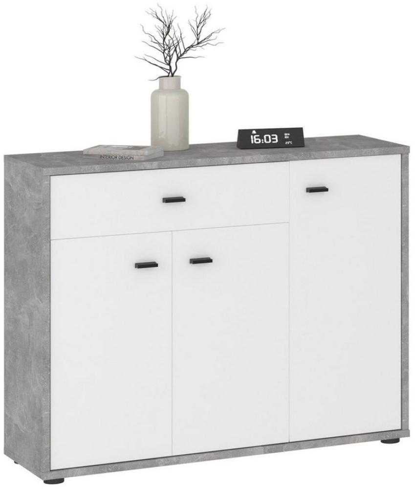 IDIMEX Highboard VIKA, Kommode Flurkommode mit Schublade und Ablagen Betonoptik/weiß Bild 1