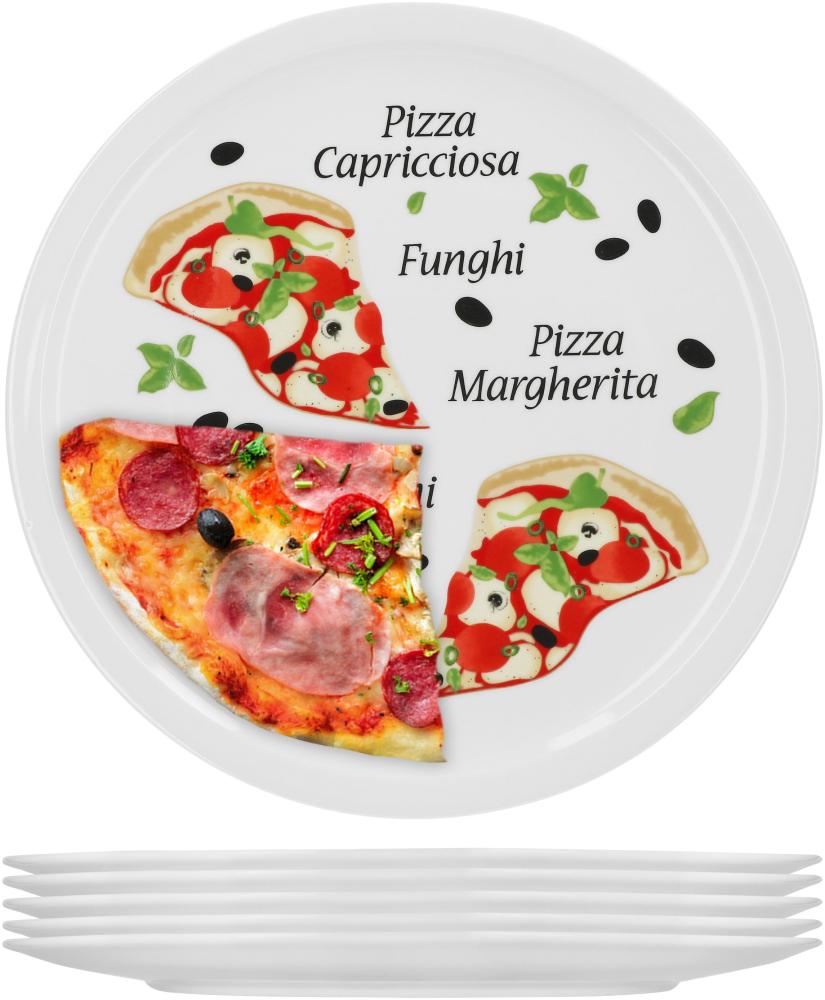 6er Pizzateller Margherita groß 30,5cm Porzellan Teller Pizzaplatte mit Motiv - für Pizza / Pasta Bild 1