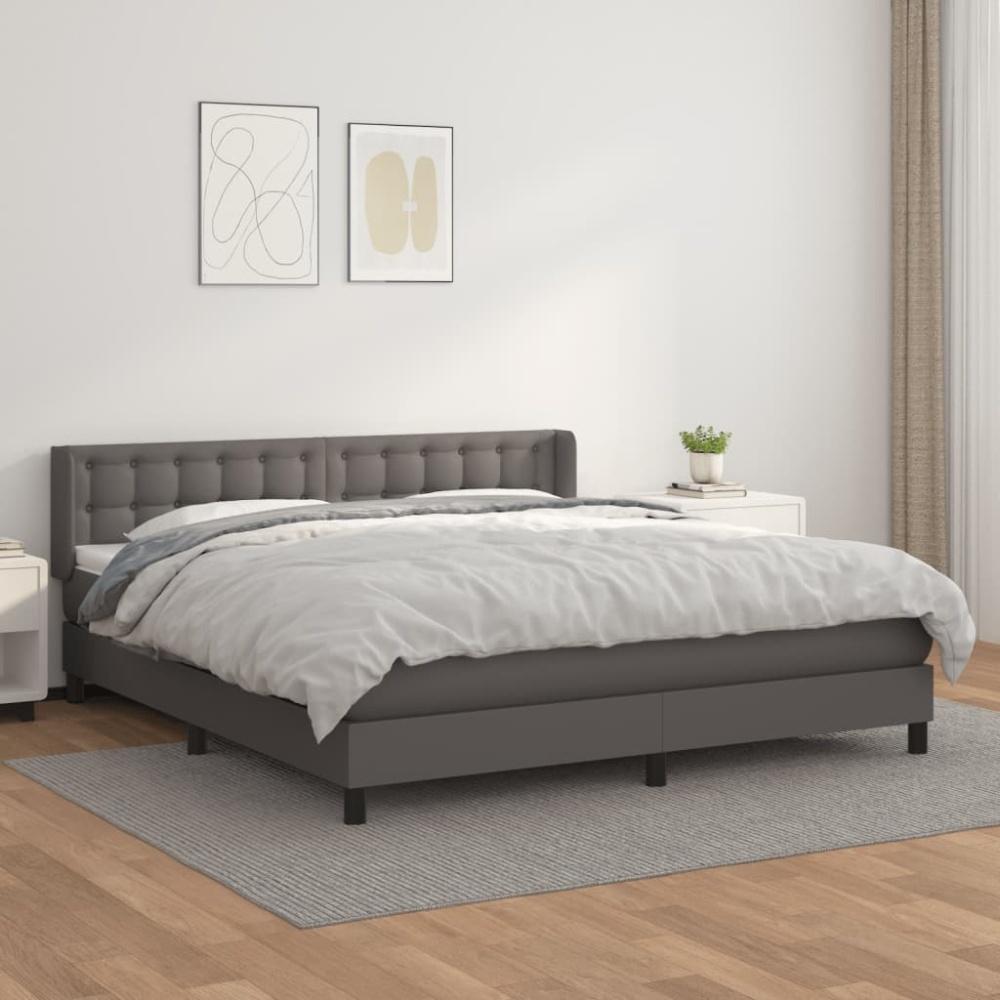 vidaXL Boxspringbett mit Matratze Grau 180x200 cm Kunstleder 3130797 Bild 1