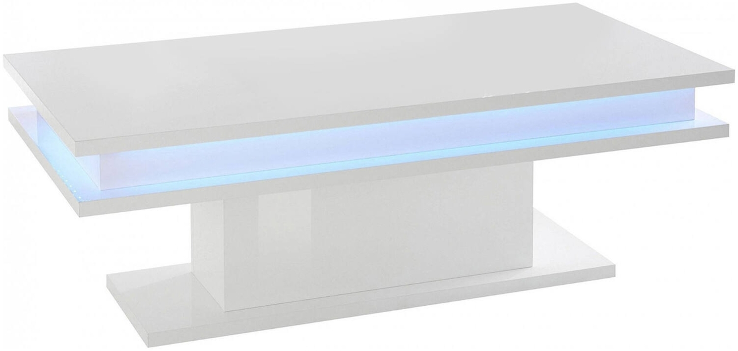 Dmora Couchtisch Aboronzi, niedriger Couchtisch, Zeitungsständer, 100 % Made in Italy, 100 x 55 x 42 cm, glänzend weiß mit LED-Licht, Bild 1