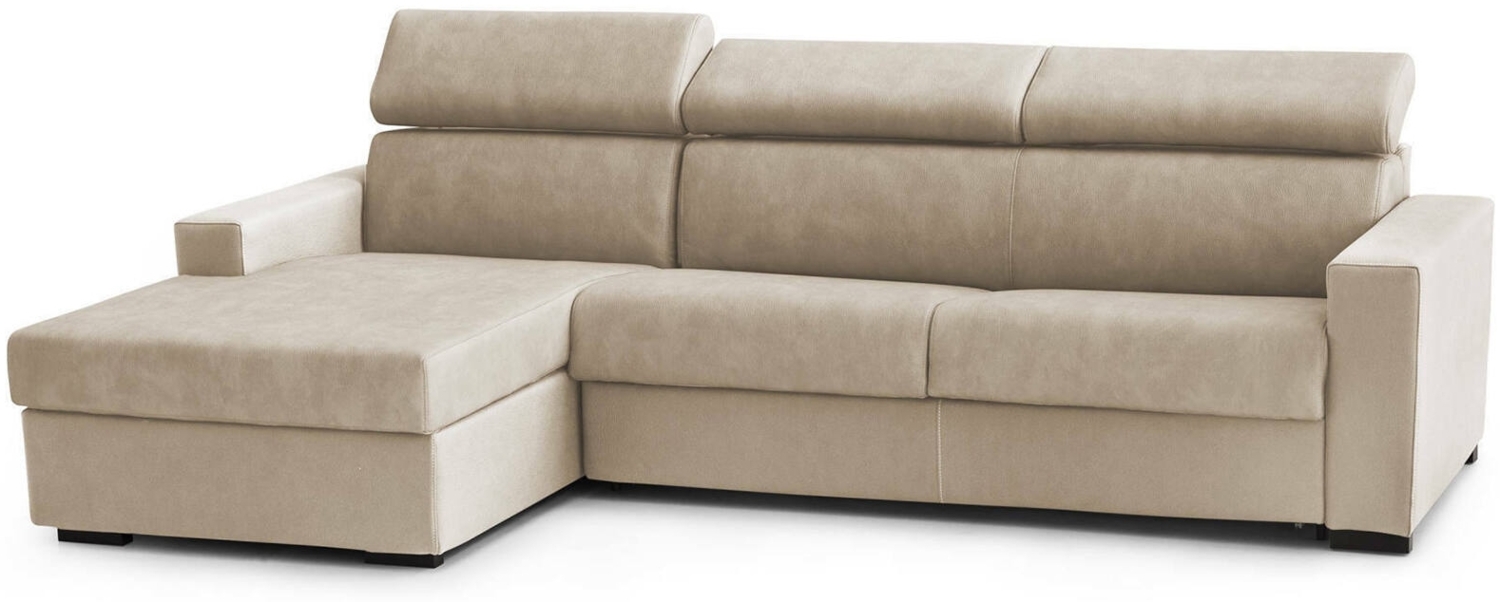 Dmora Schlafsofa mit Halbinsel Aloet, drehbares Sofa zum Öffnen, linke Aufbewahrungshalbinsel, schmale Armlehnen, 100 % Made in Italy, 260 x 95 x 85 cm, Beige Bild 1